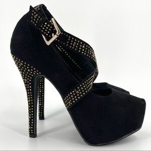 RED CIRCLE Size 10 Annalisa Black & Gold Heels
